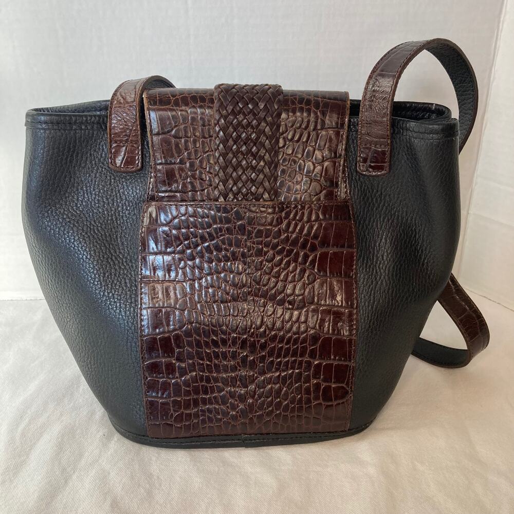 Vintage Brighton Black Brown Croc Embossed Leather Shoulder Bag - Picture 5 of 12